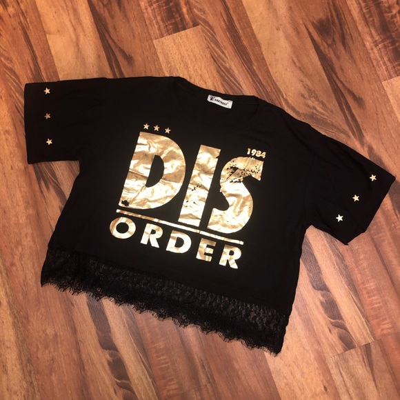 NWOT Turkish Black Top with Golden & Sheer Detail - Picture 3 of 4